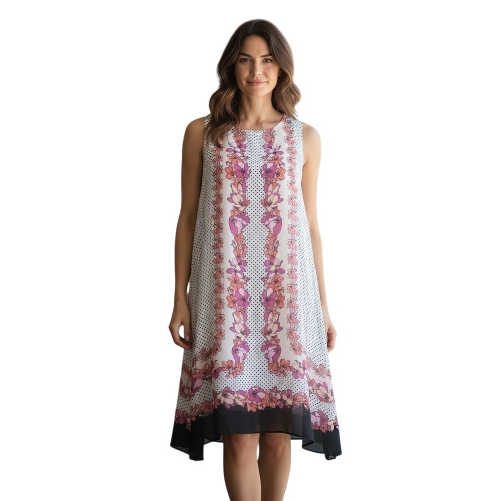 Sophie Max Sleeveless Chiffon A-line Dress Women's Medium Floral Dot Retro Mod